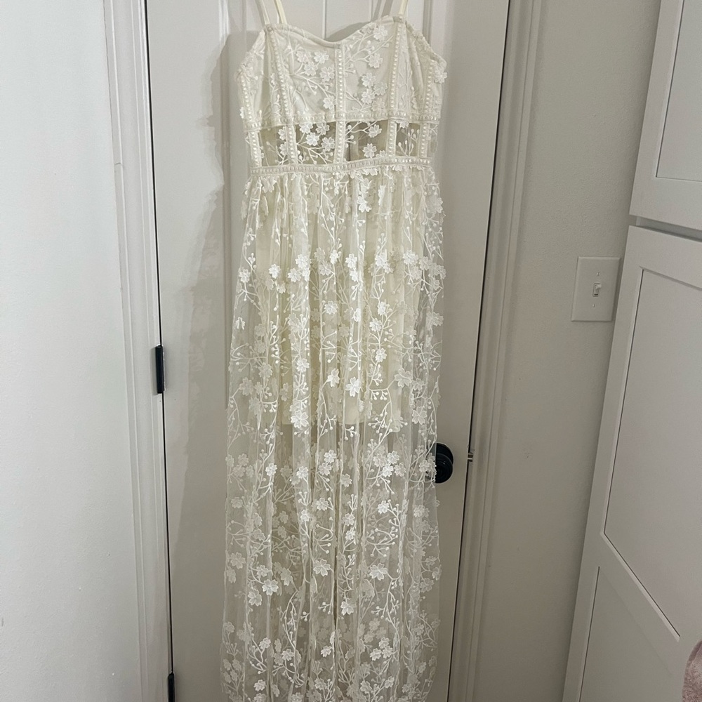 Altar'd State Cream Floral Lace Maxi Dress
